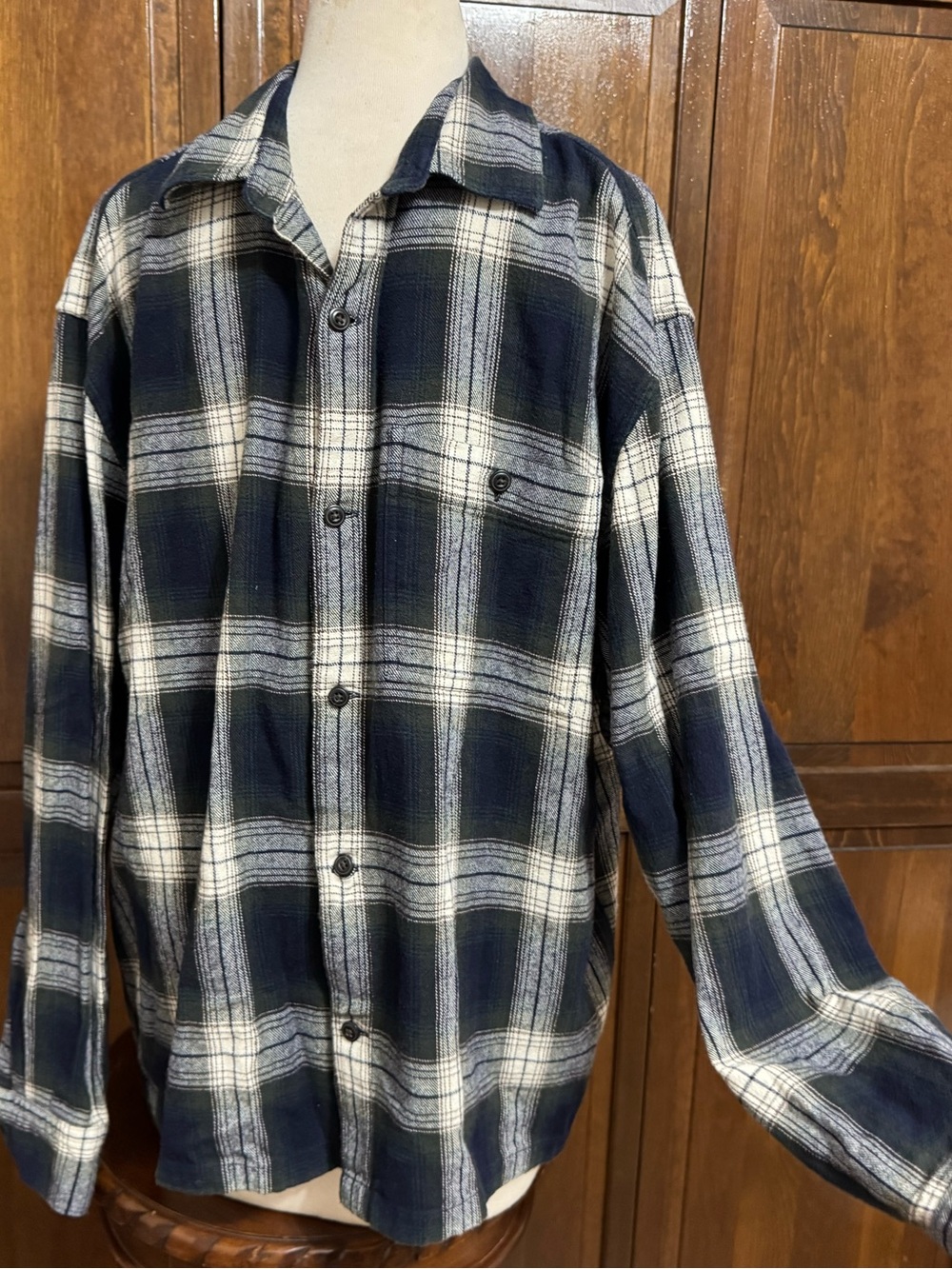 Plaid Flannel Shirt Green Navy Men’s Boxy Fit Large XL